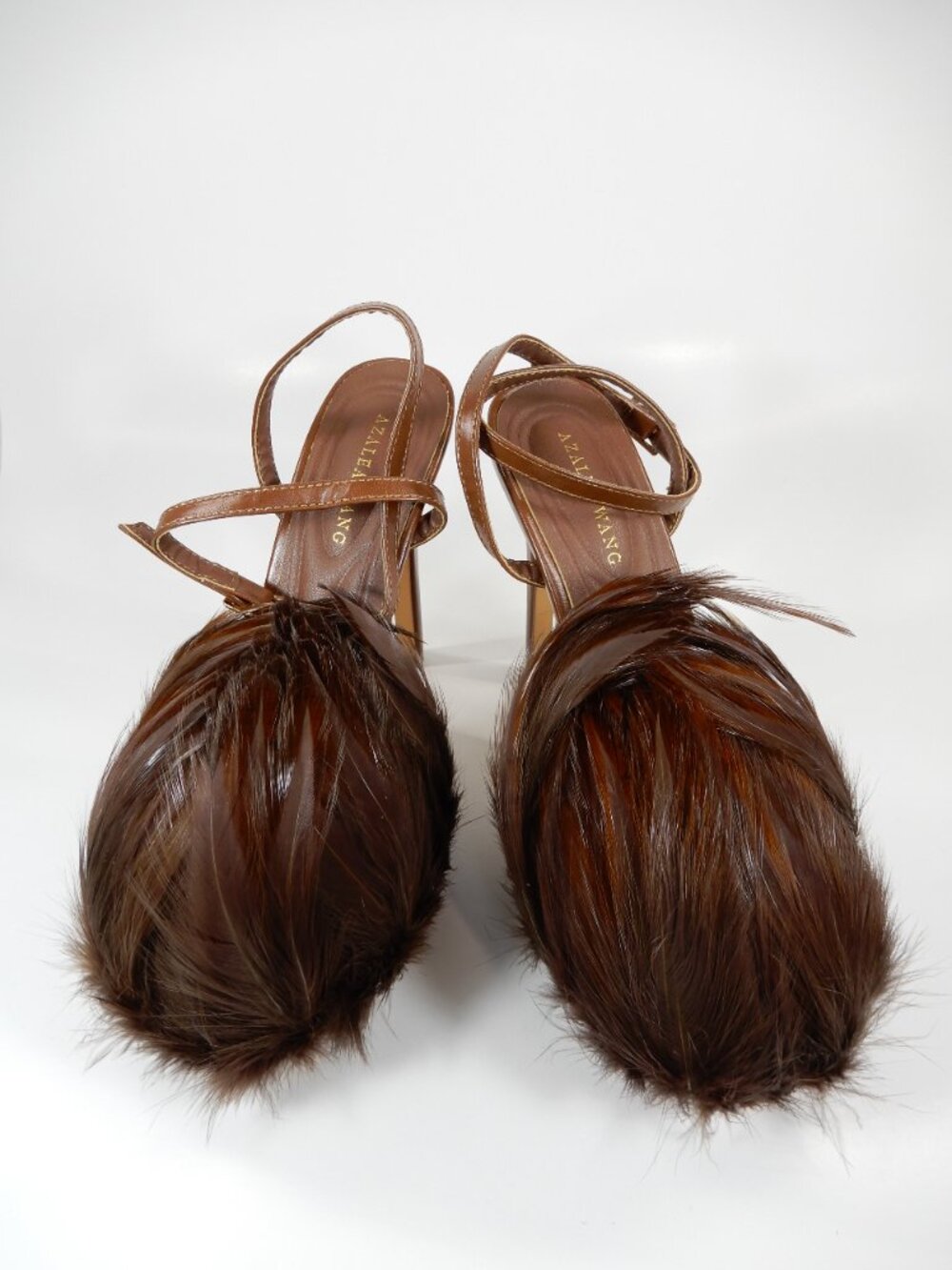 AZALEA WANG Angeles Feather Stiletto Heels Sandals Size 6 Brown NEW $109 - Picture 7 of 14